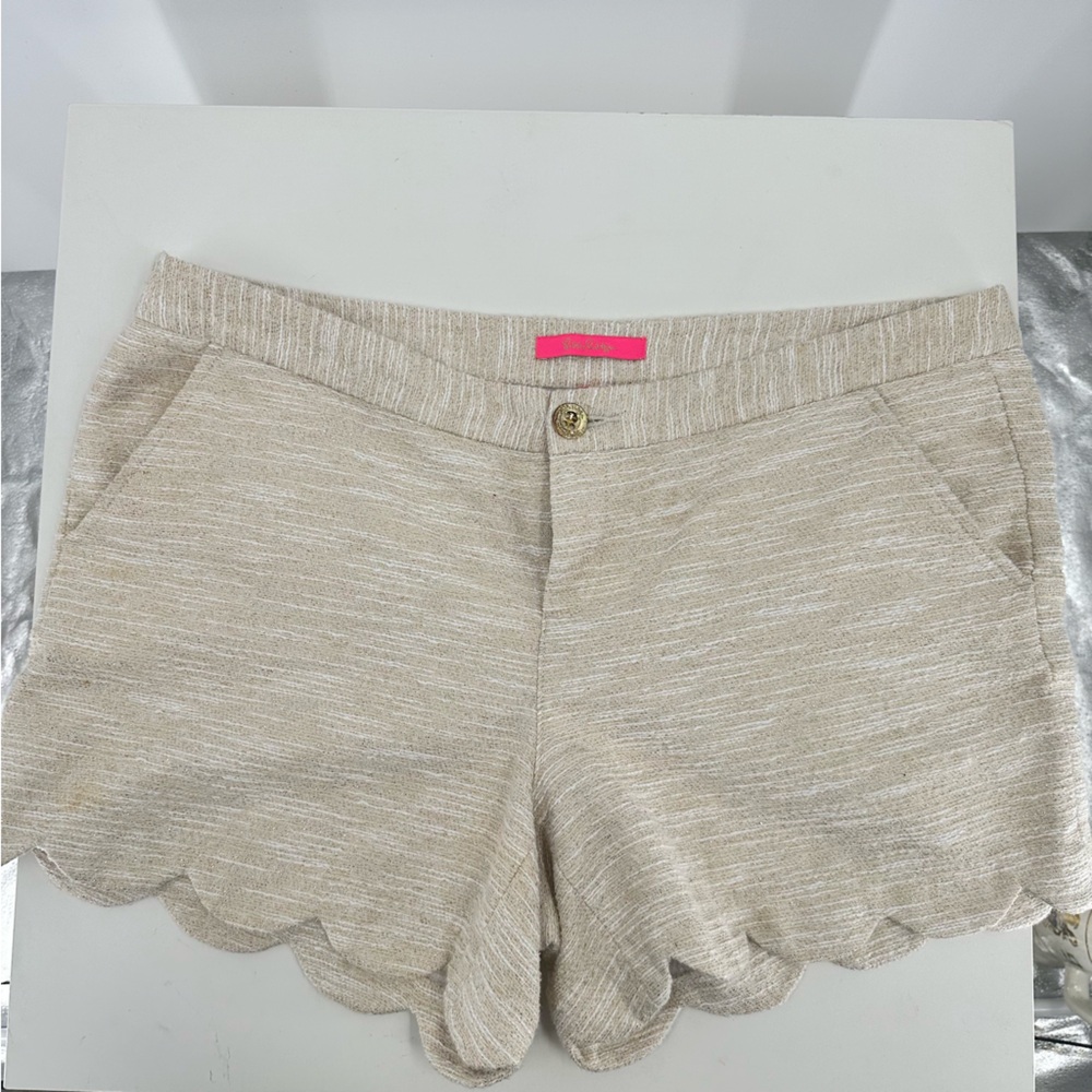 Lilly Pulitzer Buttercup Scallop Mini Shorts Size 14 Gold Ivory